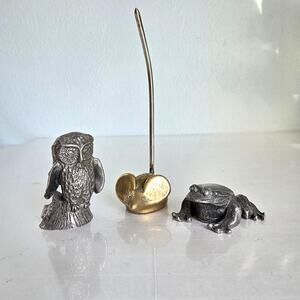 Vintage Kirk Stieff Pewter Figurines Owl Frog Brass Mouse Desk Collectible 3
